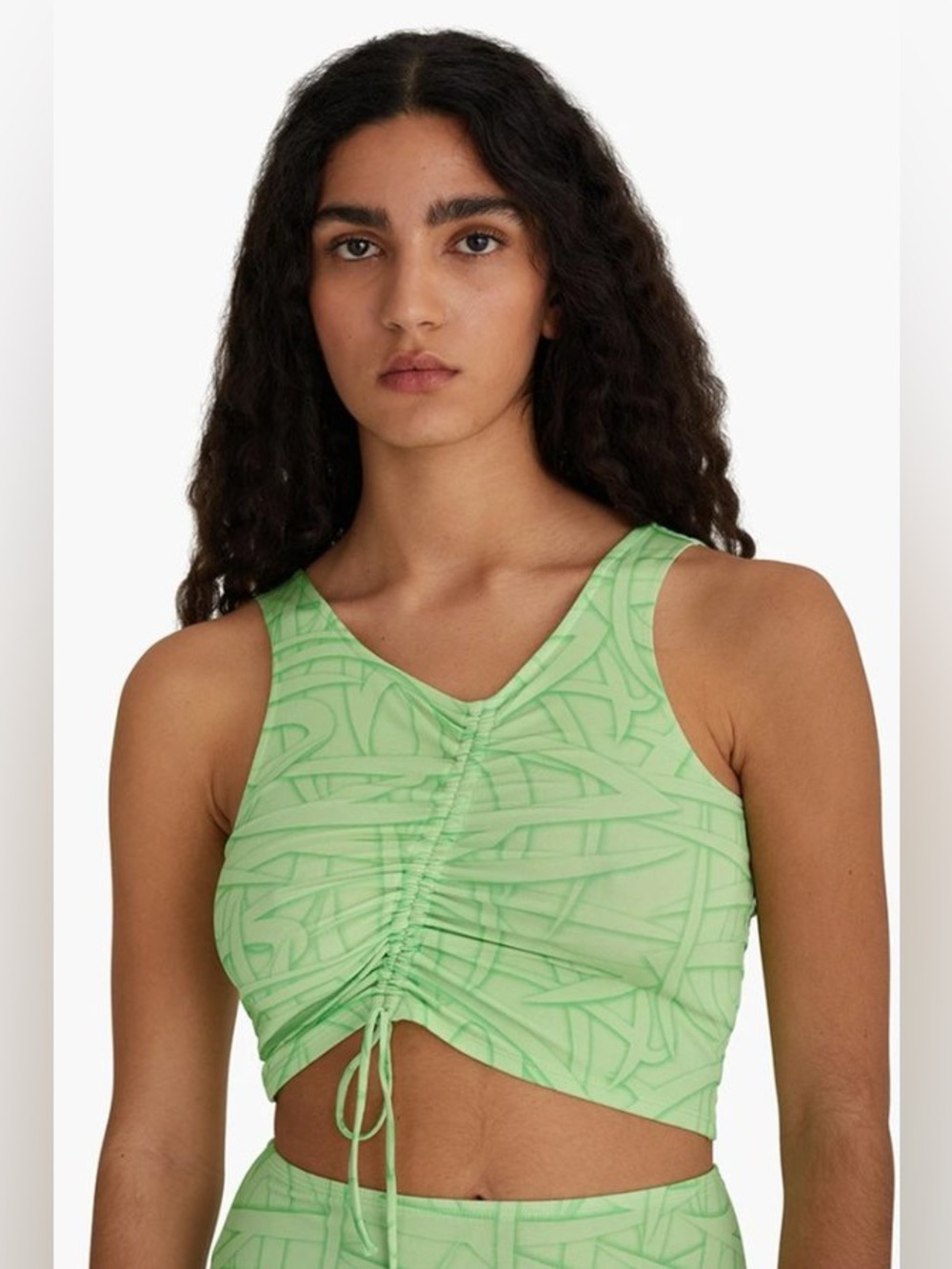 PALOMA WOOL - Green Ruched Crop Tank Top